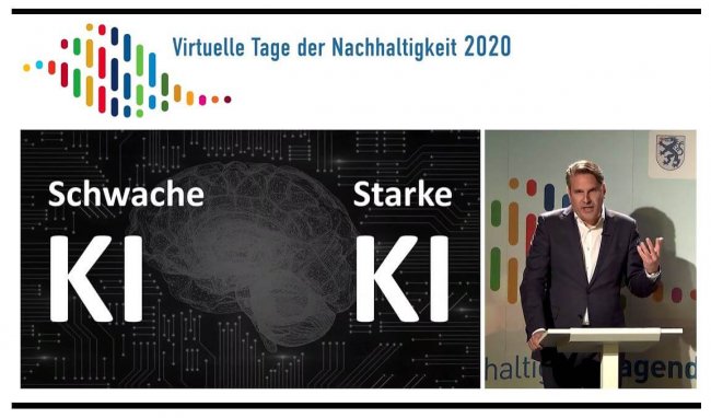 podium_samstag_screenshot_01 Prof. Dr. Christian Stummeyer an den Tagen der Nachhaltigkeit 2020 - Das Bild zeigt die starke und schwache KI
